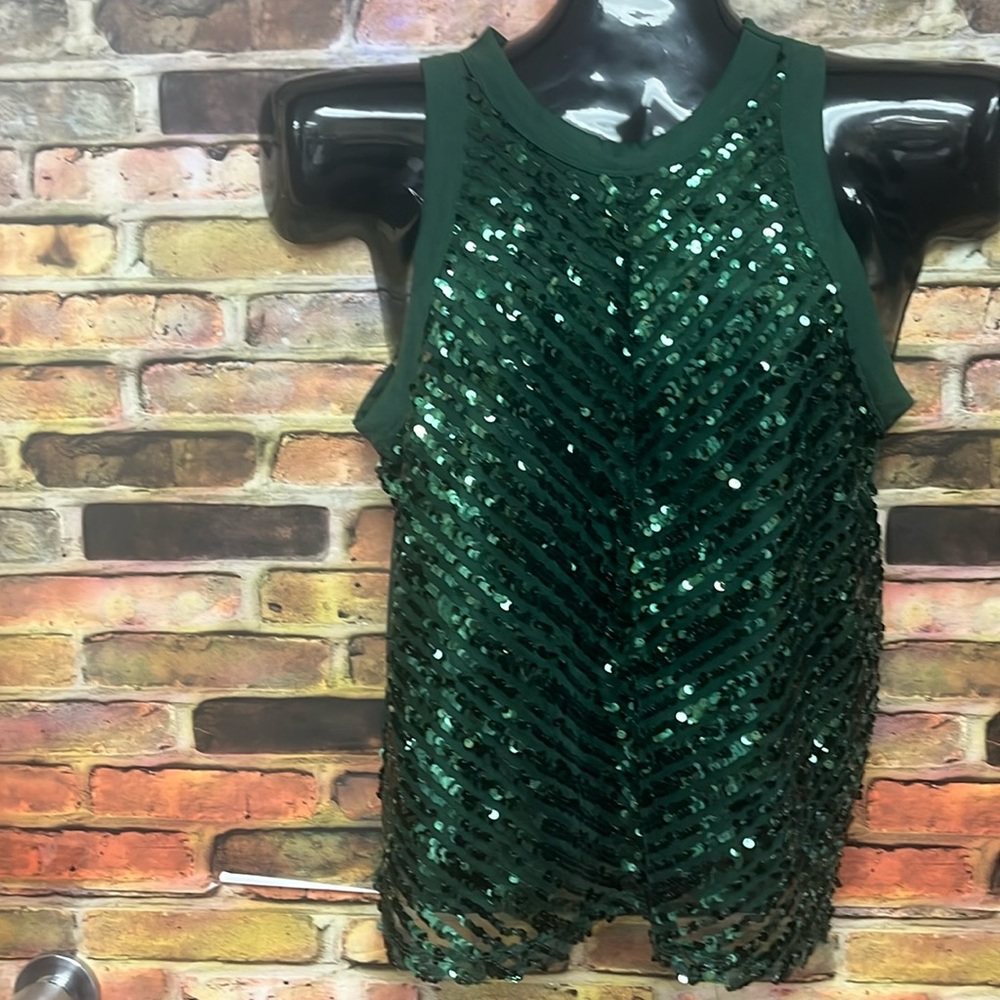 Dark Green Sequin Tank Too